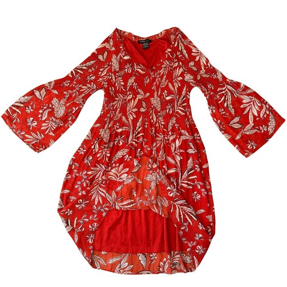 Robert Louis Red Rust Floral Bell Sleeve Flowy Pullover Dress Women’s Medium - Picture 3 of 10